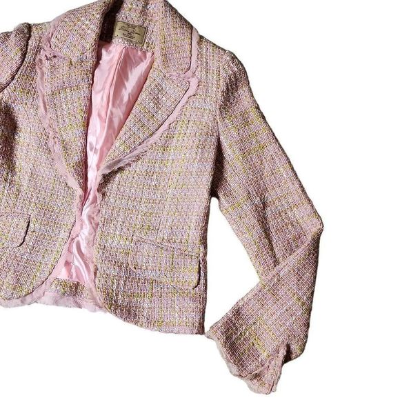 Sans Souci tweed frayed fringe wool blend Chanel vibes blazer sports coat - Picture 2 of 7